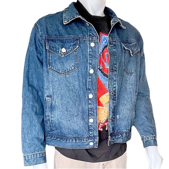 90’s Vintage Conspiracy by WESC Blue Jean Trucker Jacket Mens Size L - Picture 11 of 11